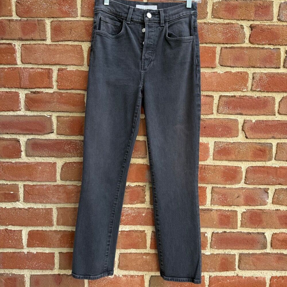 Grayson High Rise Straight Leg Worn Black Jeans Womens 27 NEW NWT